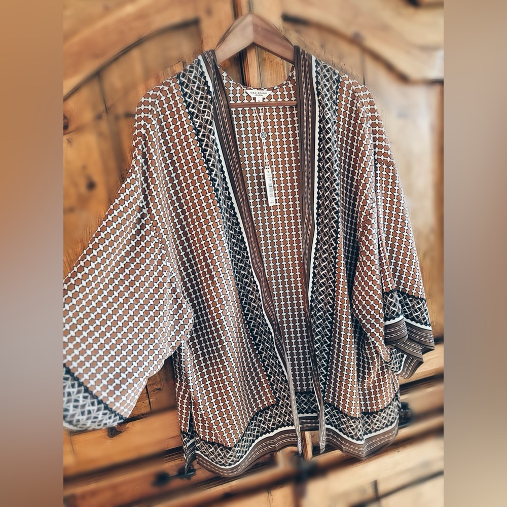 NWT Max Studio Printed Kimono - Brown & Caramel - Size 1X - Boho Cruise Wear - Picture 5 of 7